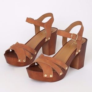 Talia Camel Distressed Nubuck Wooden Platforms